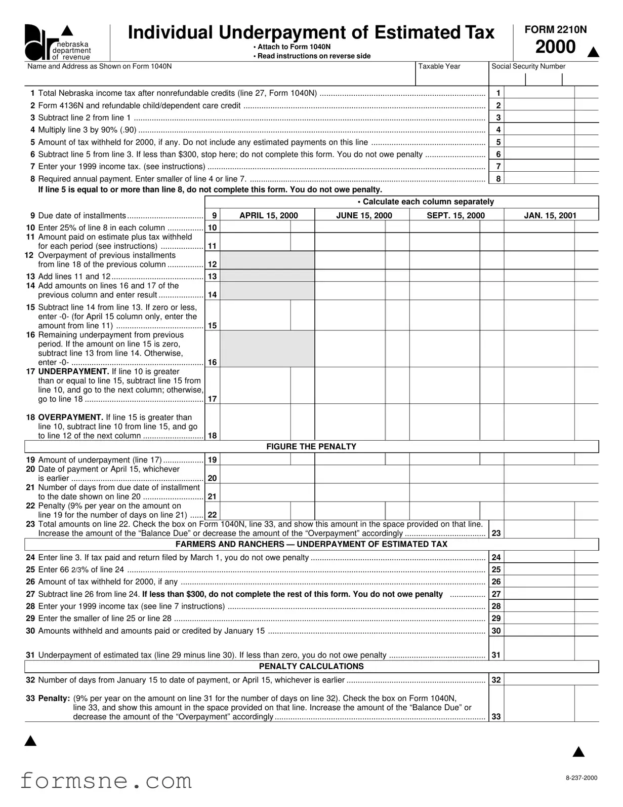 Free Nebraska 2210N Template in PDF