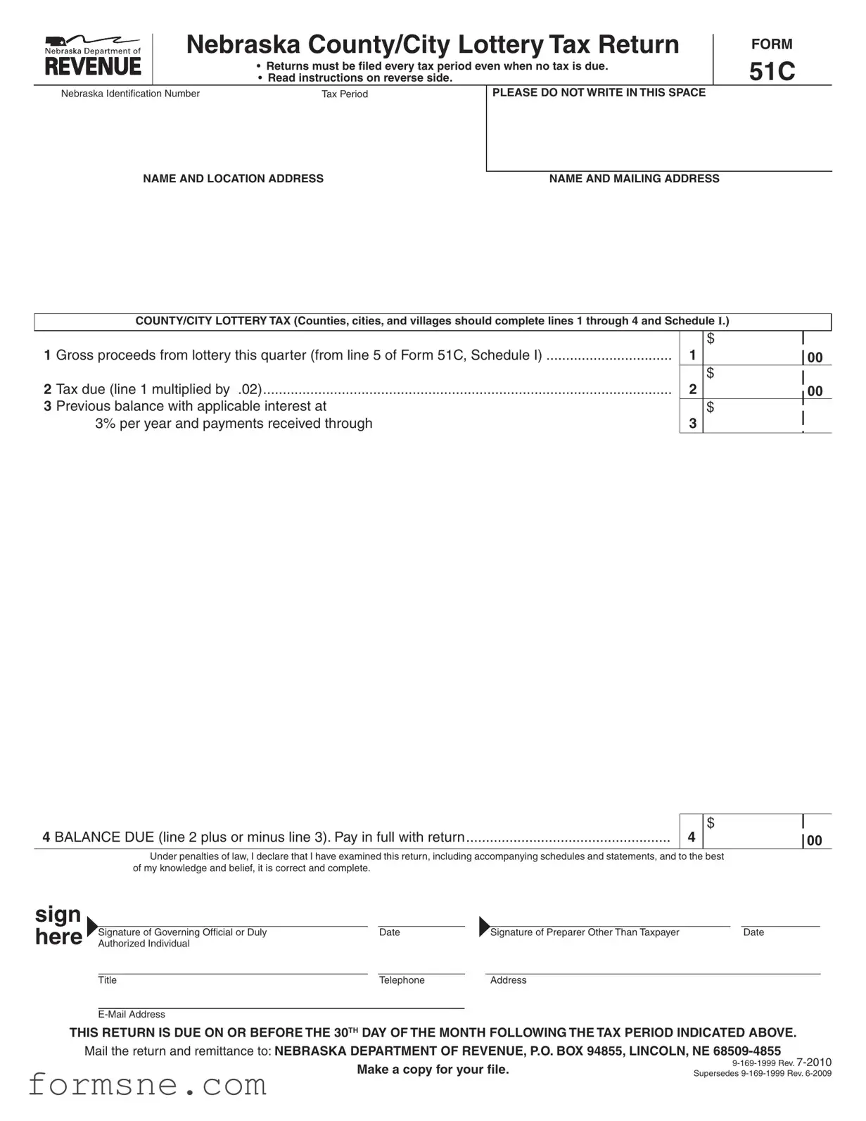 Free Nebraska 51C Template in PDF