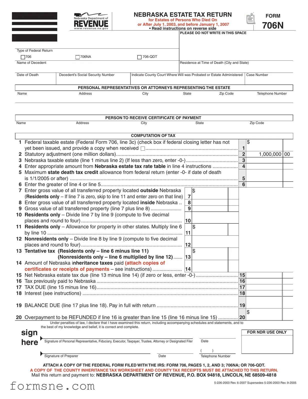 Free Nebraska 706N Template in PDF