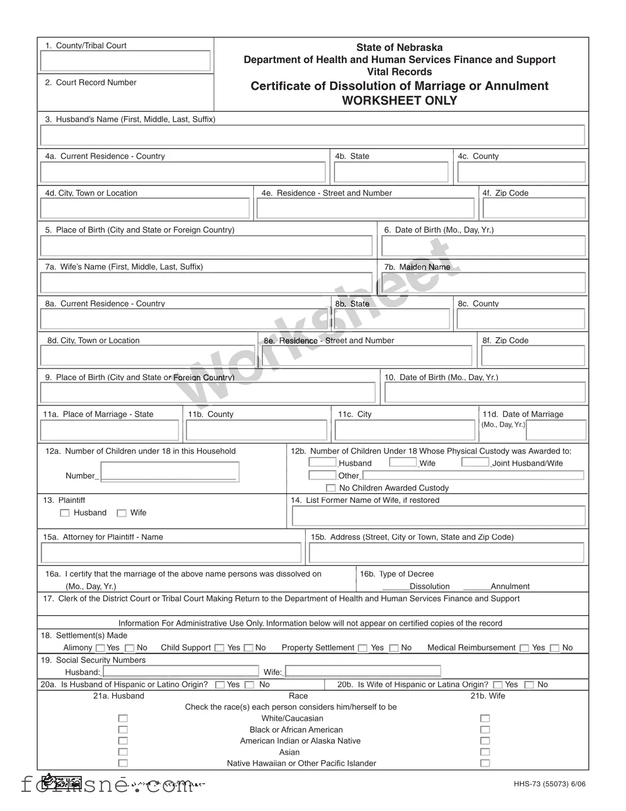 Free Nebraska Hhs 73 Template in PDF