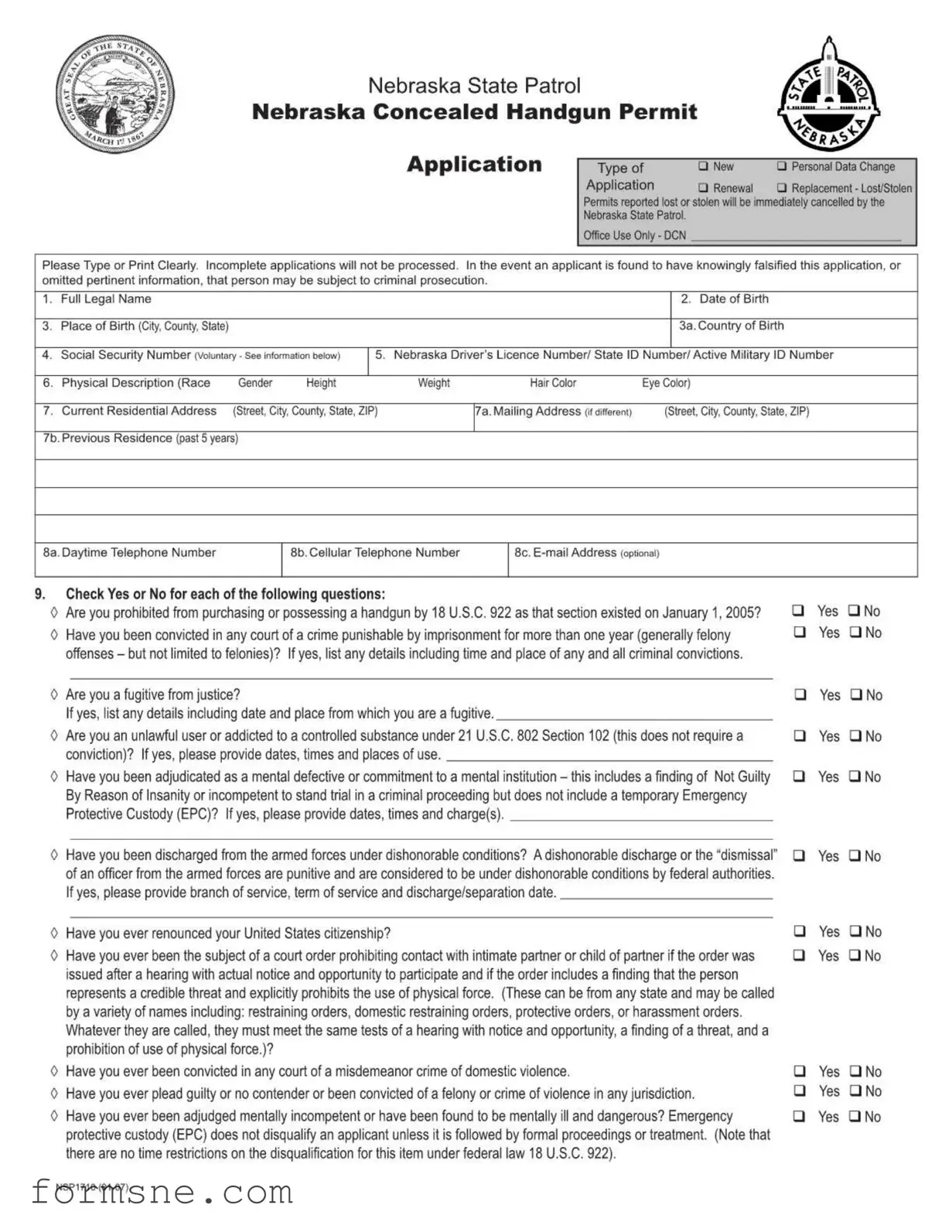 Free Nebraska Nsp1710 Template in PDF