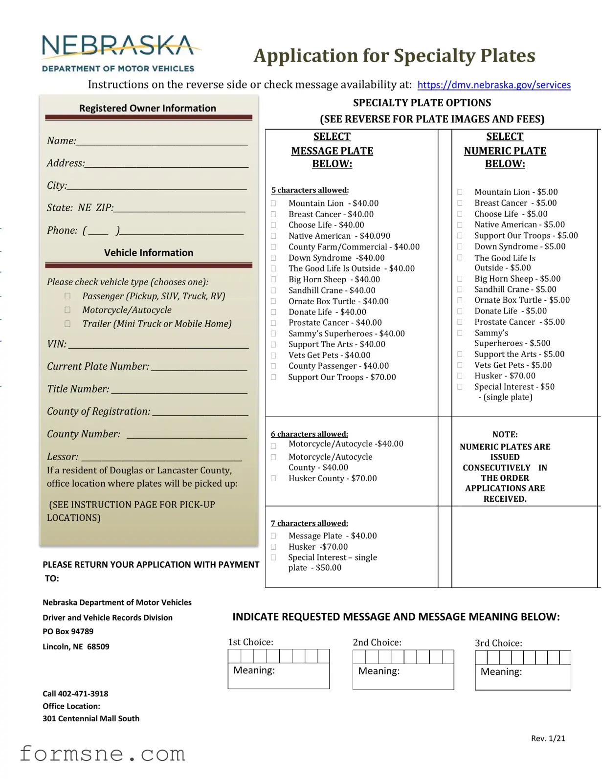 Free Nebraska Specialty Plates Template in PDF
