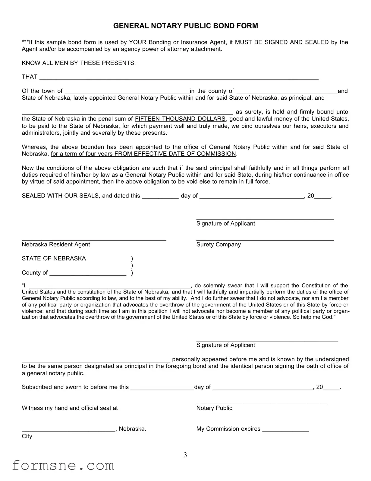 Free Notary Public Bond Nebraska Template in PDF