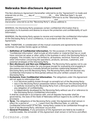 Printable  Non-disclosure Agreement Form for Nebraska