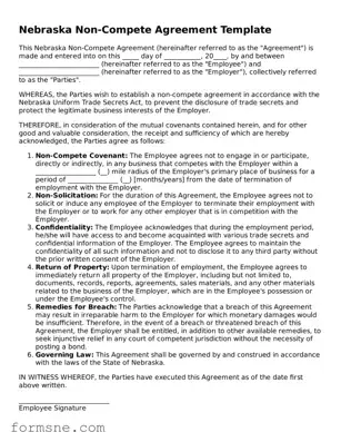 Printable  Non-compete Agreement Form for Nebraska