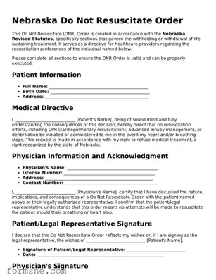 Printable  Do Not Resuscitate Order Form for Nebraska