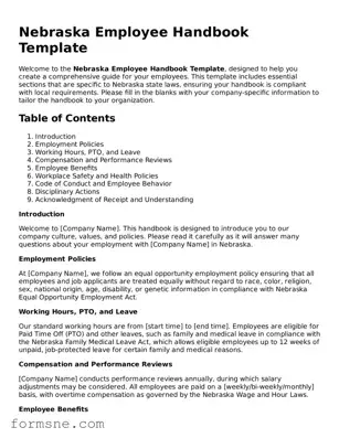 Printable  Employee Handbook Form for Nebraska