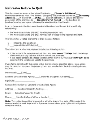 Printable  Notice to Quit Form for Nebraska