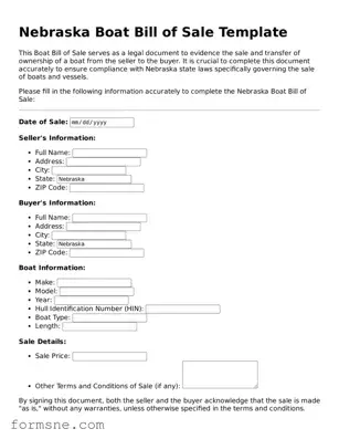 Printable  Boat Bill of Sale Form for Nebraska