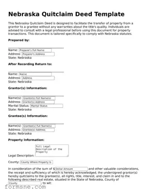 Printable  Quitclaim Deed Form for Nebraska