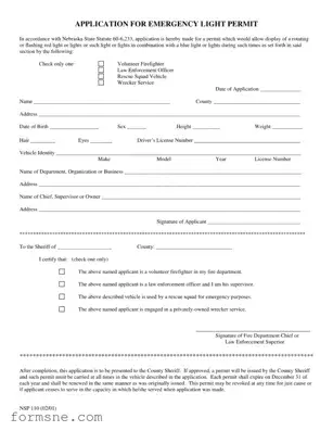 Free Nebraska Red Light Permit Template in PDF