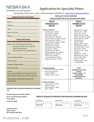 Free Nebraska Specialty Plates Template in PDF