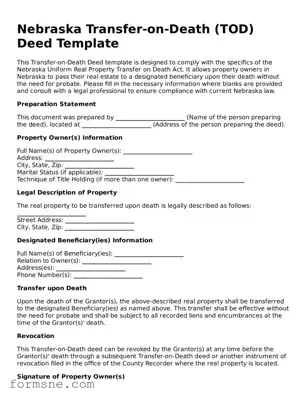 Printable  Transfer-on-Death Deed Form for Nebraska